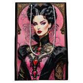 ファンタジーピンクアンドブラックゴシックバレンタインレディ ミディアムペーパーバッグ (裏面)