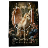 ファンタジーピンクフェアリーフォレストユニコーンウッドランド魔法 ミディアムペーパーバッグ (正面)