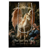 ファンタジーピンクフェアリーフォレストユニコーンウッドランド魔法 ミディアムペーパーバッグ (裏面)