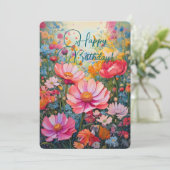 ファンタジーピンクフローラガーデン誕生日 カード (スタンド正面)