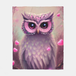 ファンタジーピンクフワフワかわいいフクロウ フリースブランケット
