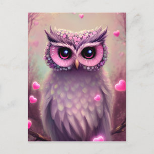 ファンタジーピンクフワフワかわいいフクロウ ポストカード