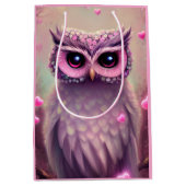 ファンタジーピンクフワフワかわいいフクロウ ミディアムペーパーバッグ (正面)