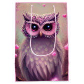 ファンタジーピンクフワフワかわいいフクロウ ミディアムペーパーバッグ (裏面)