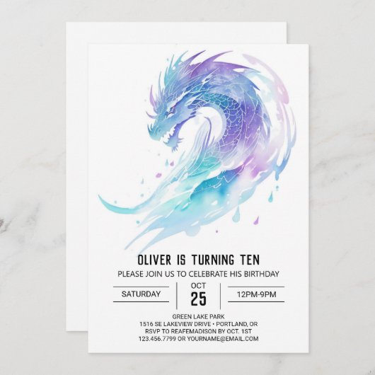 ファンタジーファイアードラゴン誕生日 招待状 (正面/裏面)