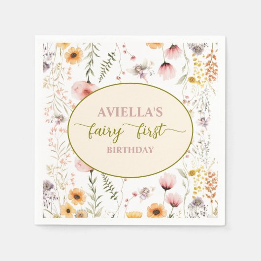 ファンタジーフェアリー最初のワイルドフラワーペーパーナプキン スタンダードカクテルナプキン (正面)