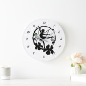 ファンタジーフェアリー踊り白黒シルエット ラージ壁時計 (ホーム)