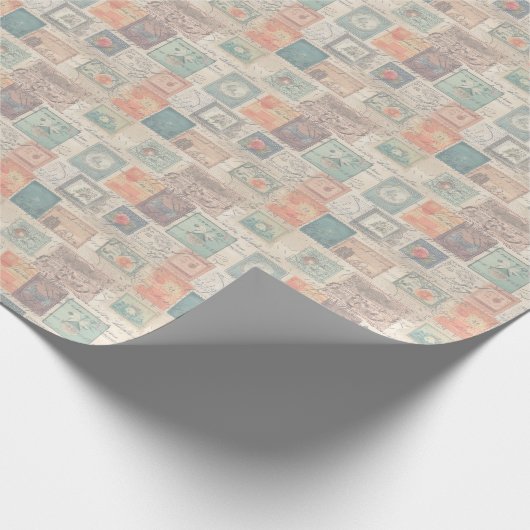 ファンタジーフェイク切手コラージュ6光 ラッピングペーパー (角)