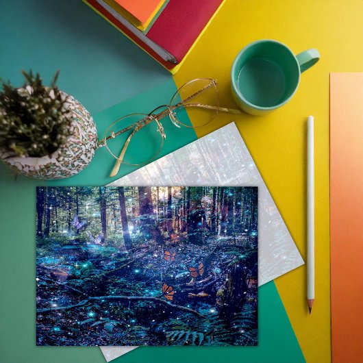 ファンタジーフォレストウッドランド蝶ありがとう ノートカード