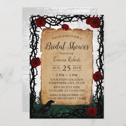 ファンタジーフォレストバラ&トーンブライダルシャワー 招待状 (正面/裏面)