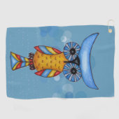 ファンタジーフクロウ大きな丸い目ブルーヘッドオンサークル ゴルフタオル (横)