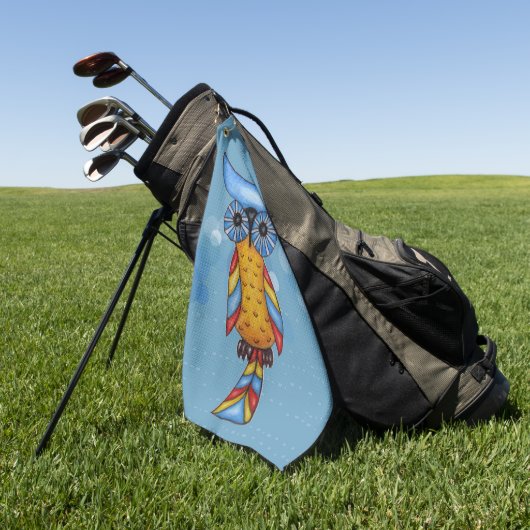 ファンタジーフクロウ大きな丸い目ブルーヘッドオンサークル ゴルフタオル (グリーン)