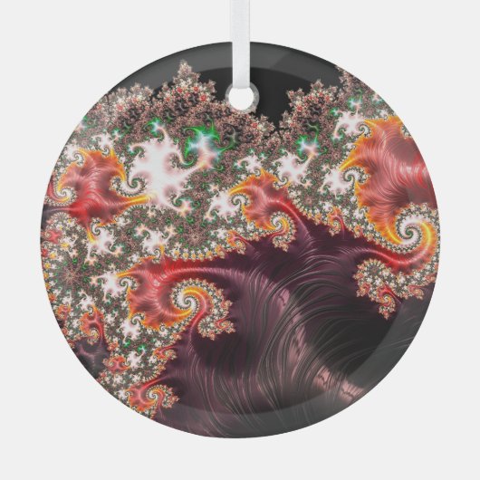 ファンタジーフラクタル森林キャノピーカラフル抽象芸術 ガラスオーナメント (正面)