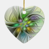 ファンタジーフラワーカラフル抽象芸術フラクタルハート セラミックオーナメント (裏面)