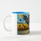 ファンタジーフランスのカラス翼を持つコルギ ツートーンマグカップ (左)