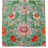 ファンタジーフローラオリエンタルチノイスリーオングリーン シャワーカーテン (正面)