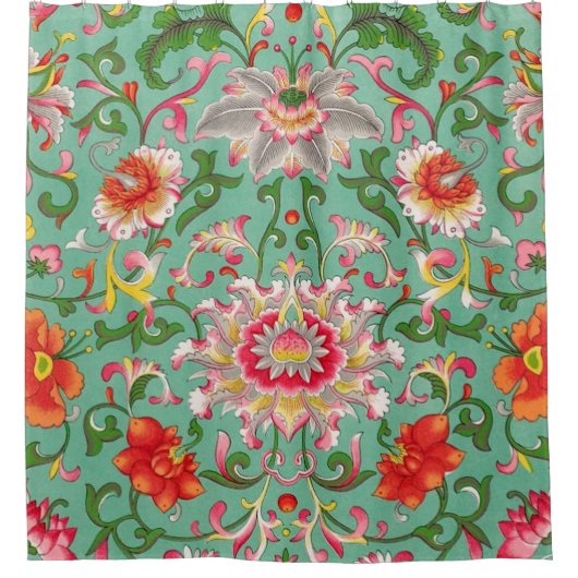 ファンタジーフローラオリエンタルチノイスリーオングリーン シャワーカーテン (正面)