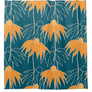 ファンタジーフローラハンド描画のシームレスなパターン。オレンジ シャワーカーテン