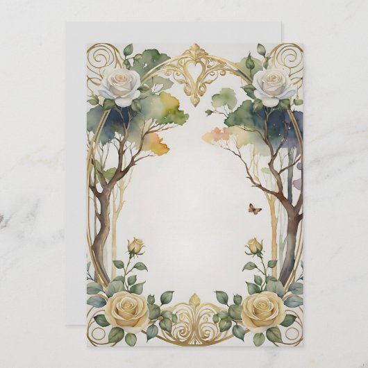 ファンタジーフローラフレーム植物結婚の 招待状 (正面/裏面)