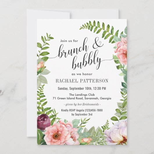 ファンタジーフローラブランチとバブリーブライダルシャワー 招待状 (正面)