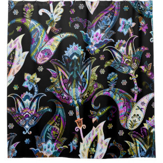 ファンタジーフローラペイズリー：シームレスなオーナメント シャワーカーテン