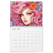 ファンタジーフローラ女性のカラフル髪型 カレンダー (3月 2027)