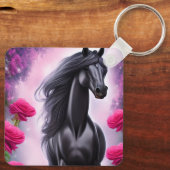 ファンタジーブラックスタリオンとピンクのフローラグラフィック キーホルダー (裏面)