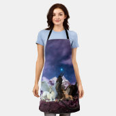 ファンタジーブラックドラゴンユニコーングリフィンチラシ エプロン (着用した状態)