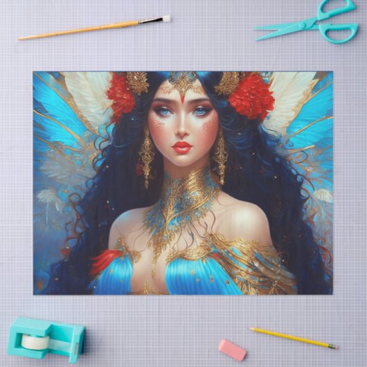 ファンタジーブルーウォーター妖精の人魚のデクページ 薄葉紙 (クラフト)