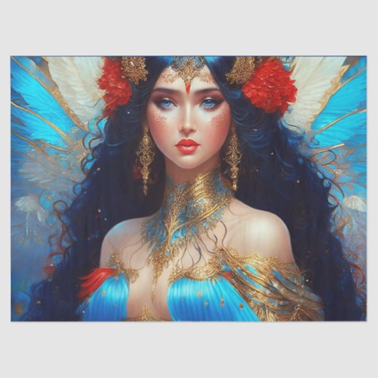 ファンタジーブルーウォーター妖精の人魚のデクページ 薄葉紙 (正面)