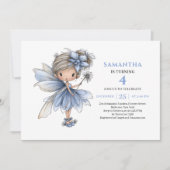 ファンタジーブルーフェアリーガール2歳の誕生日パステルインビテーション 招待状 (正面)
