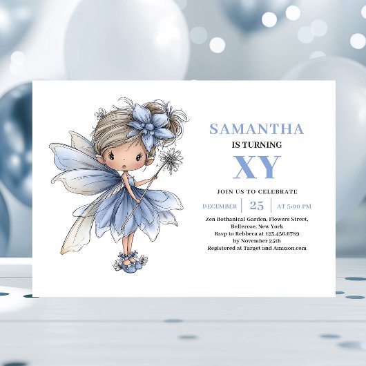 ファンタジーブルーフェアリーガール2歳の誕生日パステルインビテーション 招待状