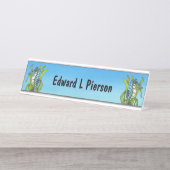 ファンタジーブルーホワイトシーホースグリーンワカメ デスクネームプレート (正面)