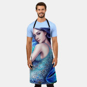 ファンタジーブルー海ウェーブマーメイド抽象芸術アート エプロン (着用した状態)