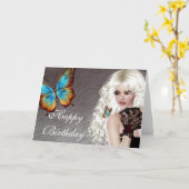 ファンタジーブロンドとバタフライ誕生日カード カード (黄色い花)