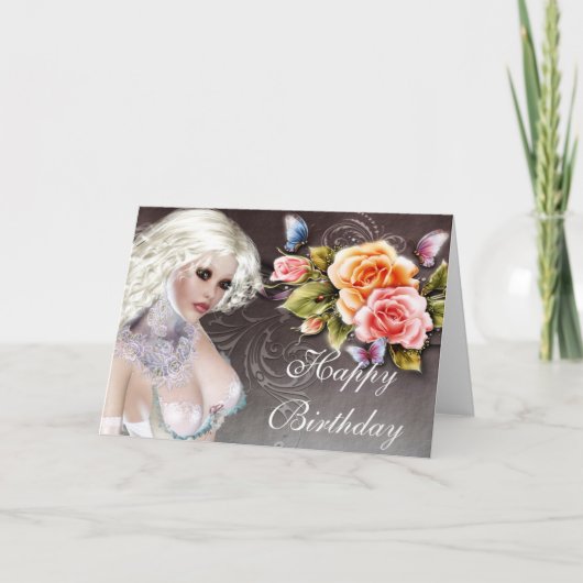 ファンタジーブロンドバラ誕生日カード1 カード (正面)