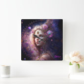 ファンタジープリンセス紫色の花 スクエア壁時計 (ホーム)