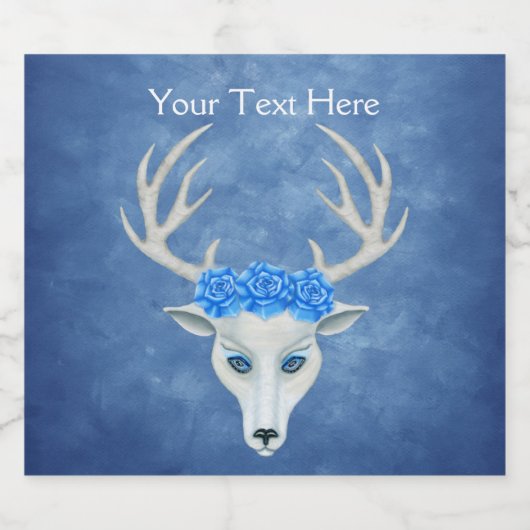 ファンタジーホワイトディアヘッドミステリアス顔ブルーバラ ビールラベル (シングルラベル)