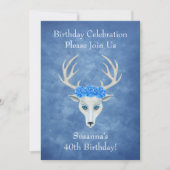 ファンタジーホワイトディアヘッド〔雄ジカの〕枝角ブルーバラ誕生日 招待状 (正面)
