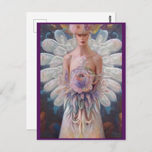 ファンタジーホワイトピーコ結婚ックのドレスAIアートファッション ポストカード (正面/裏面)