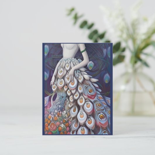 ファンタジーホワイトピーコ結婚ックズドレスイラストレーション ポストカード (スタンド正面)