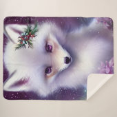 ファンタジーホワイトベビーキツネラベンダーアイズ シェルパブランケット (正面(横))