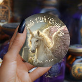 ファンタジーホワイトペガサスパープルウィングスユニコーンストーン ラウンドシール