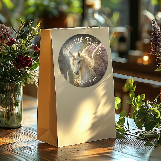 ファンタジーホワイトペガサスパープルウィングスユニコーンストーン ラウンドシール