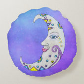 ファンタジーホワイトムーンかわいらし顔カラフル装飾 ラウンドクッション (裏面)