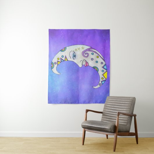 ファンタジーホワイトムーン顔明るい色のアクセント タペストリー (インサイチュ)