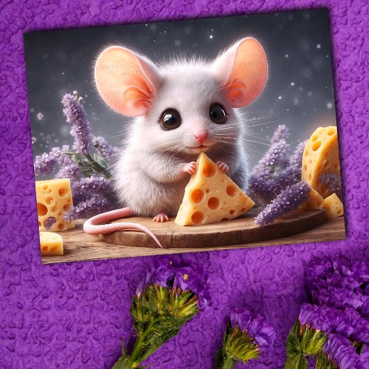 ファンタジーマウスチーズかわいい花の野生動物アート ポストカード