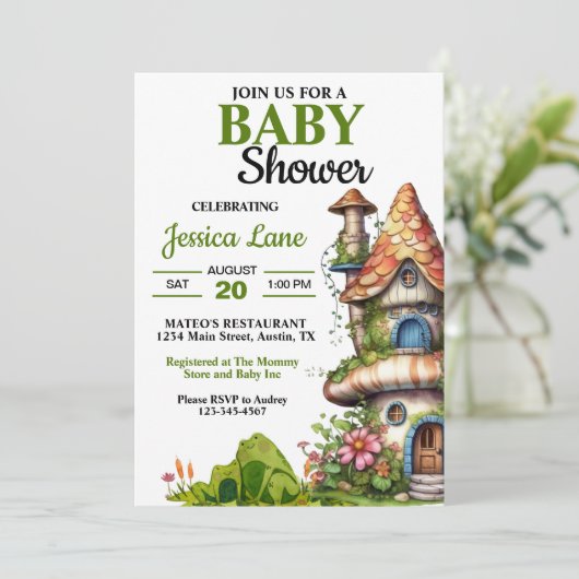 ファンタジーマジカルフェアリーハウスベビーシャワー 招待状 (スタンド正面)