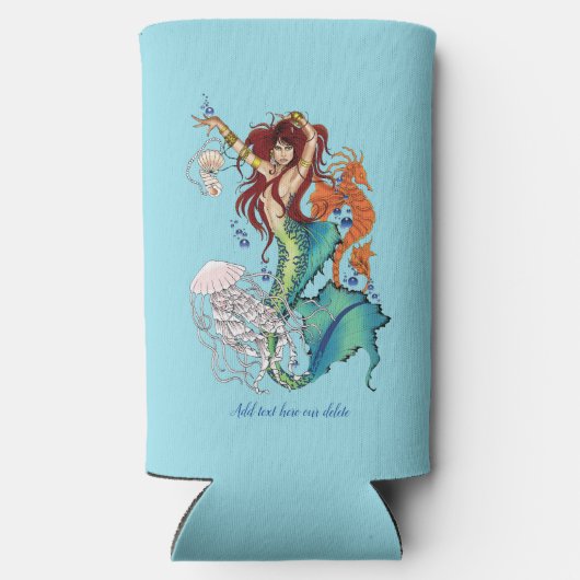 ファンタジーマーメイドティール（緑がかった色）テール スリム缶クーラー (裏面)