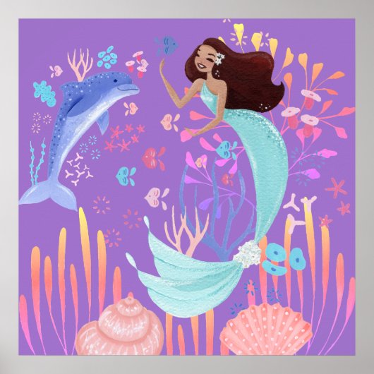 ファンタジーマーメイドパープルピンク青ドルフィン海2 ポスター (正面)